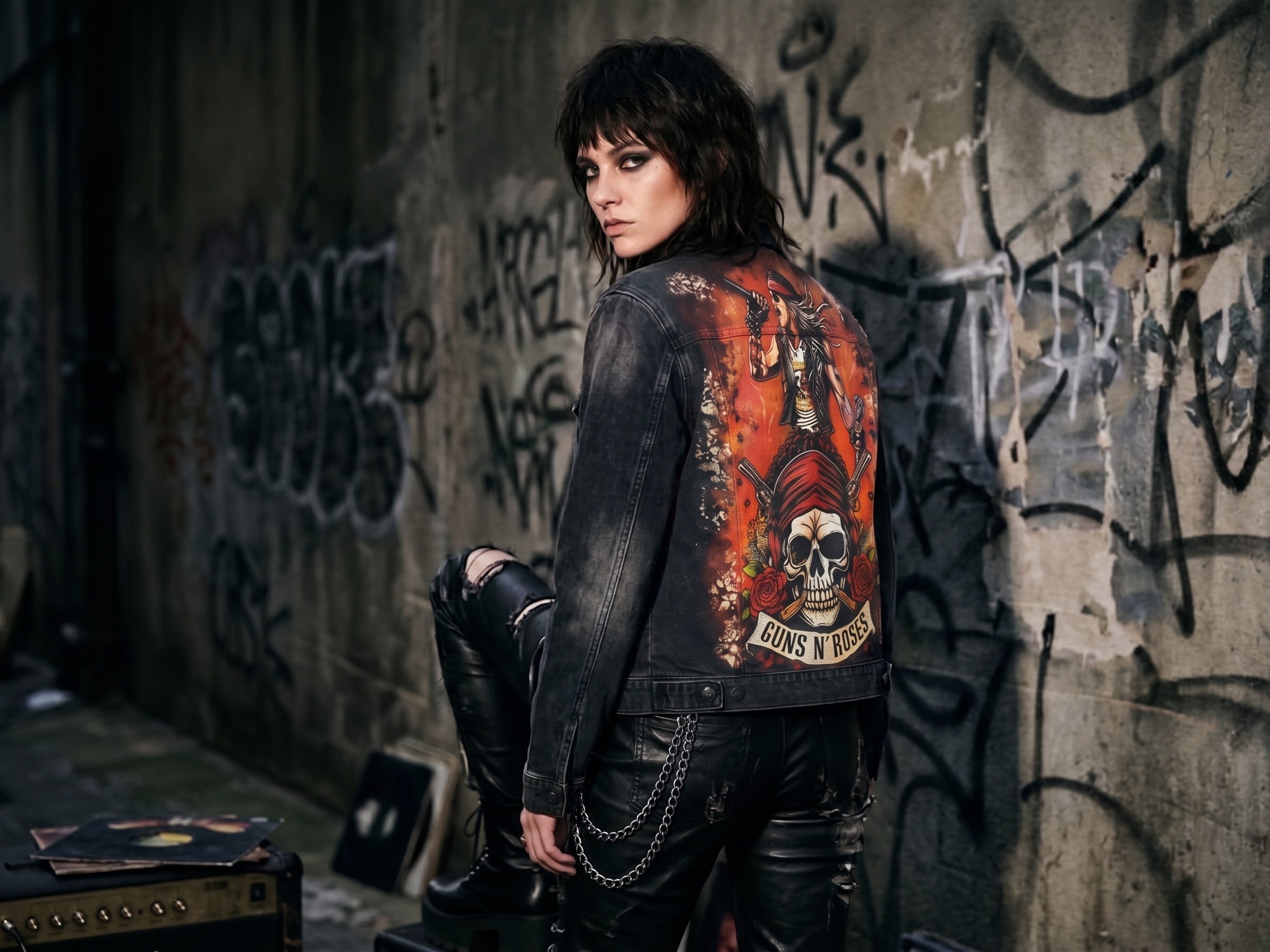 Chaqueta Nightrain Rebels: el gráfico de Guns N' Roses pintado sobre el denim gris