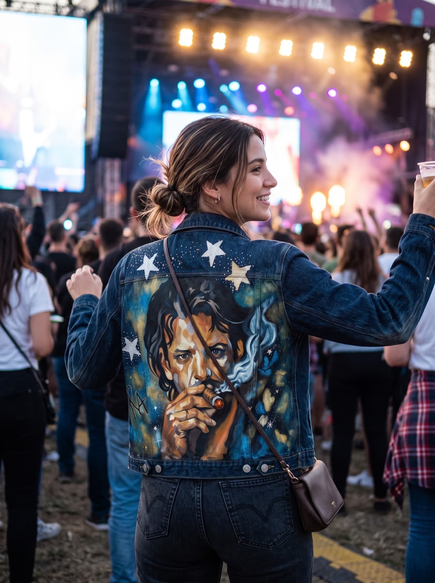 Chaqueta de mezclilla pintada a mano sin nombre, talla M