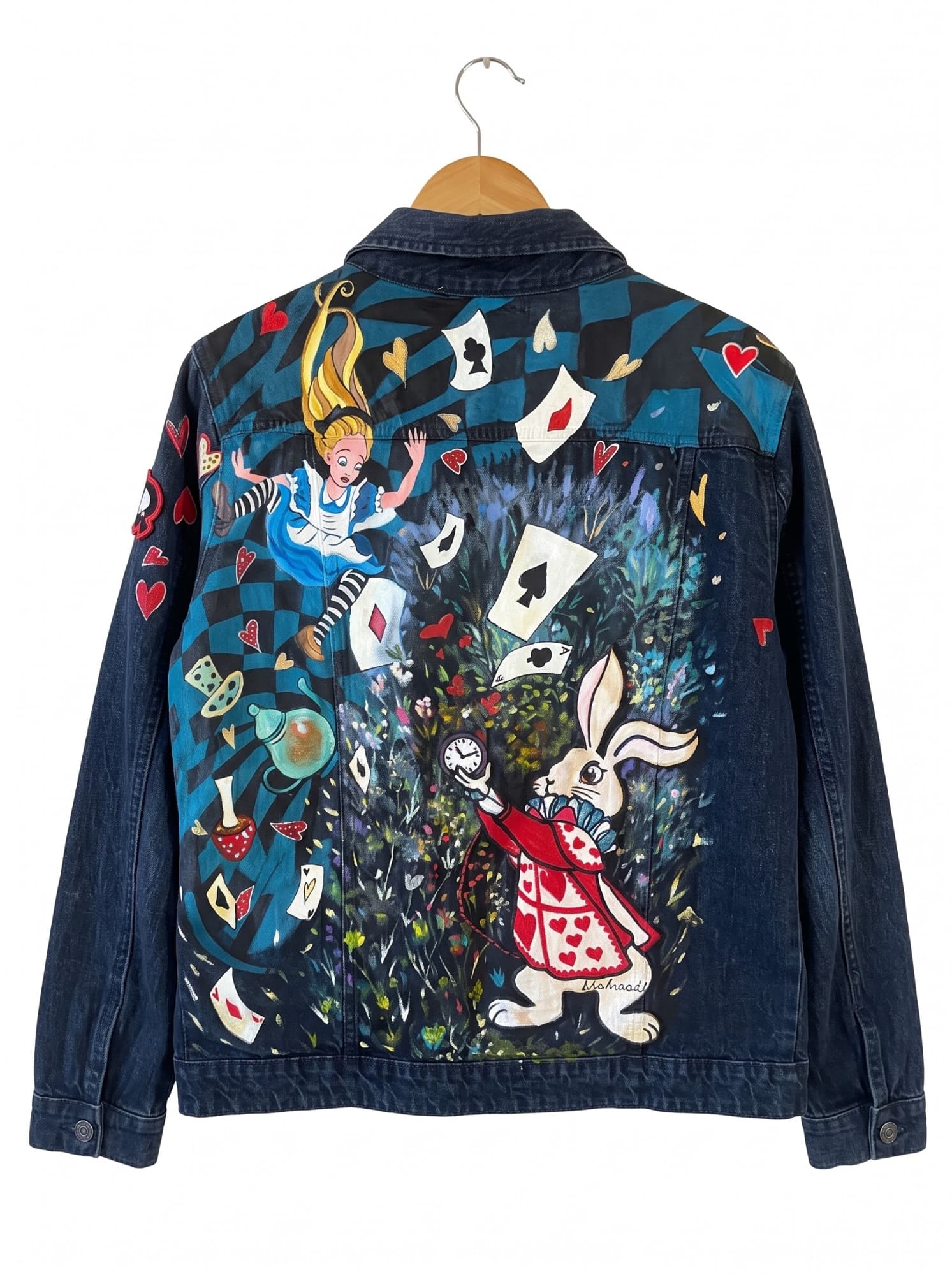 Chaqueta de mezclilla pintada a mano Wonderland, talla M